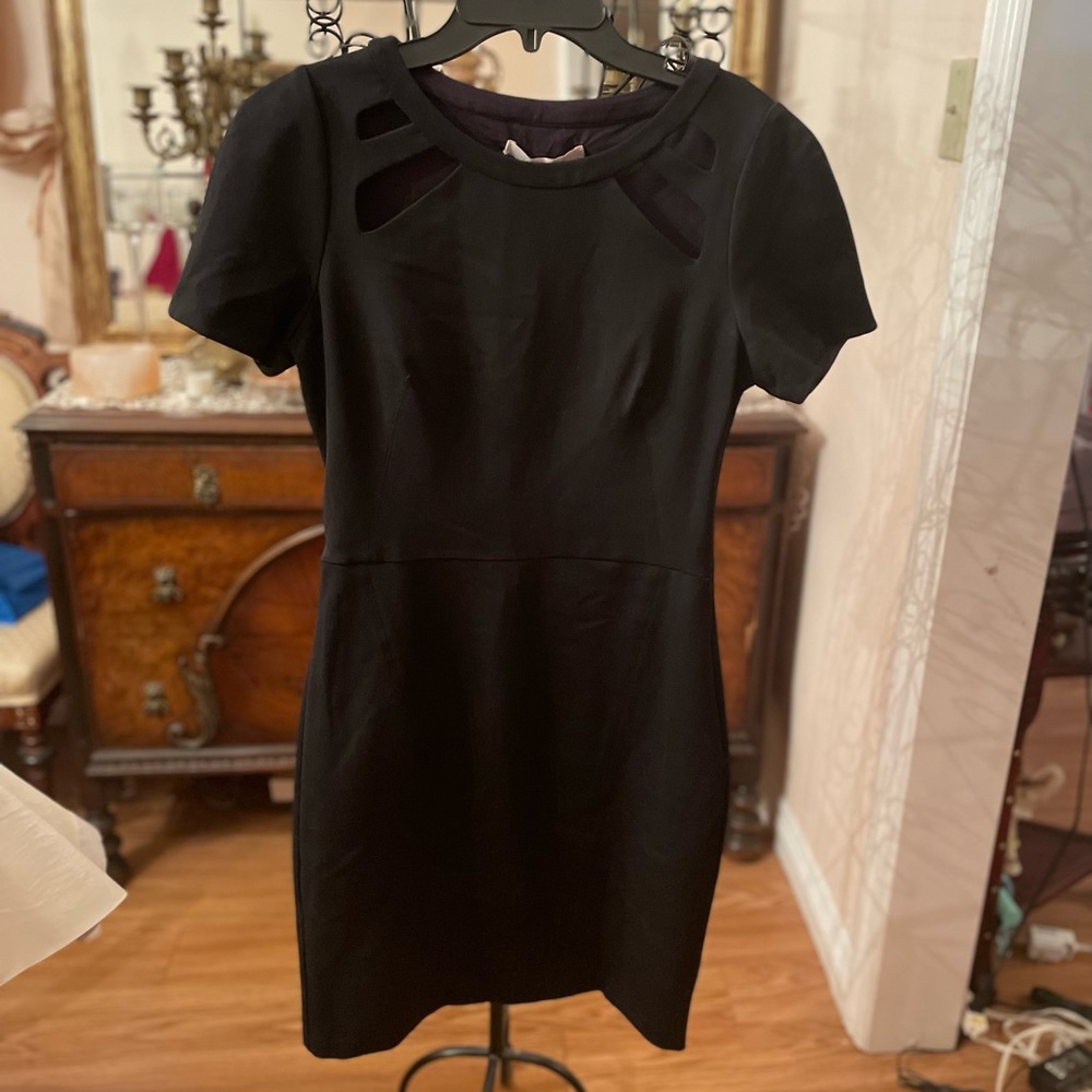 NWT Halston Heritage black sz 8 cut out LBD $395